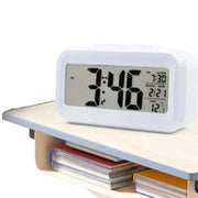 Digital Alarm Clock – Battery Operated with Indoor Temperature & Light Sensor Backlight (3 colors available) by Habicare