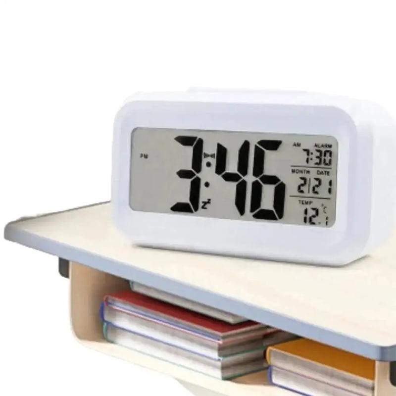 Digital Alarm Clock – Battery Operated with Indoor Temperature & Light Sensor Backlight (3 colors available) by Habicare