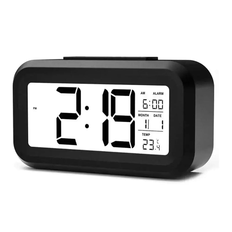 Digital Alarm Clock – Battery Operated with Indoor Temperature & Light Sensor Backlight (3 colors available) by Habicare