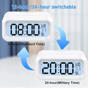 Digital Alarm Clock – Battery Operated with Indoor Temperature & Light Sensor Backlight (3 colors available) by Habicare