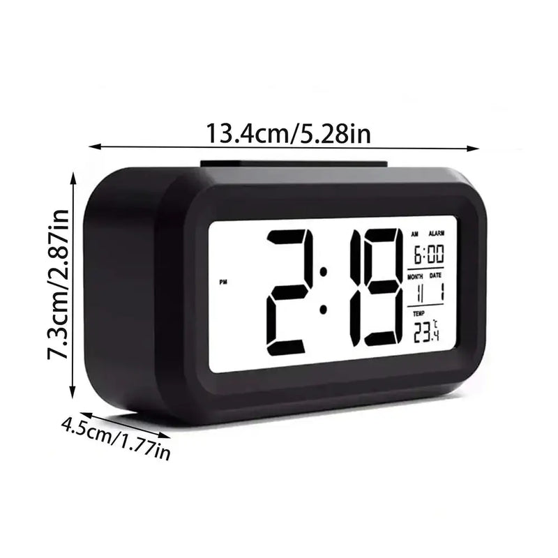 Digital Alarm Clock – Battery Operated with Indoor Temperature & Light Sensor Backlight (3 colors available) by Habicare