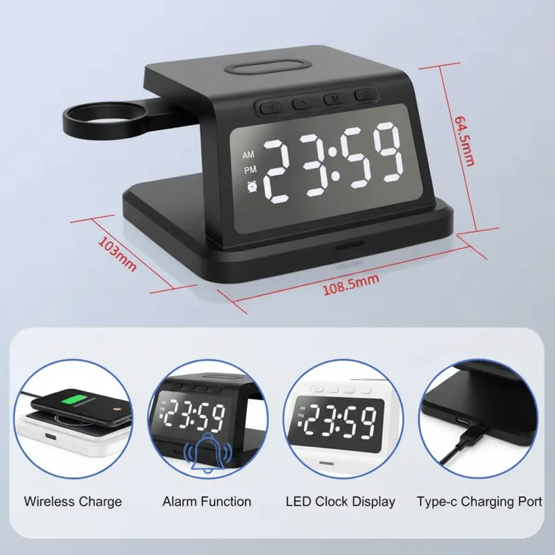 Digital Alarm Clock Wireless Charger – 3W/5W/7.5W/10W Multifunction Charger by techplus