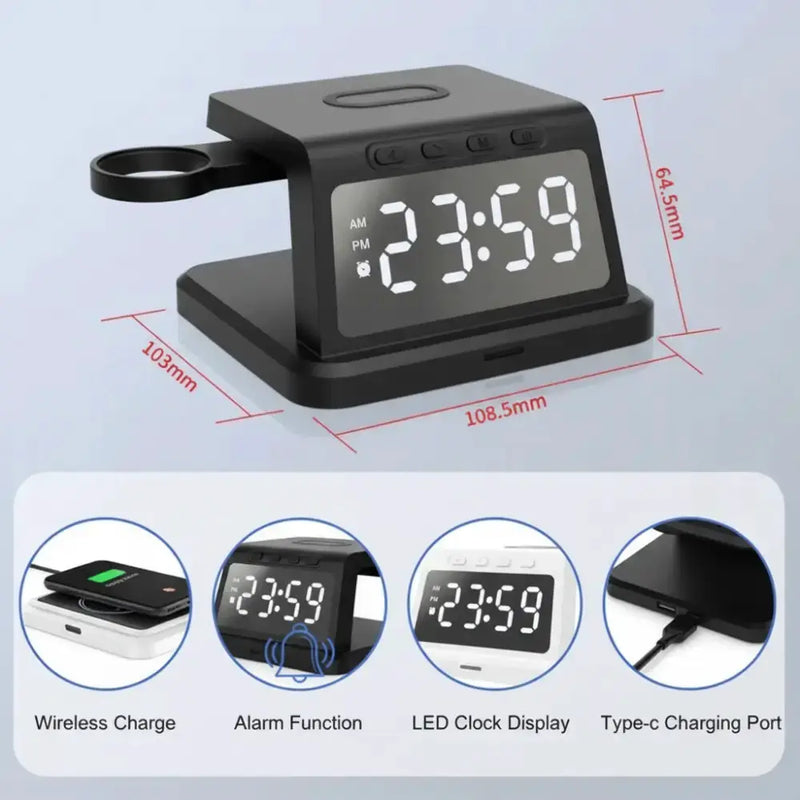 techplus Digital Alarm Clock Wireless Charger – 3W/5W/7.5W/10W Multifunction Charger TechPlus Digital Alarm Clock With Wireless Charger 10W