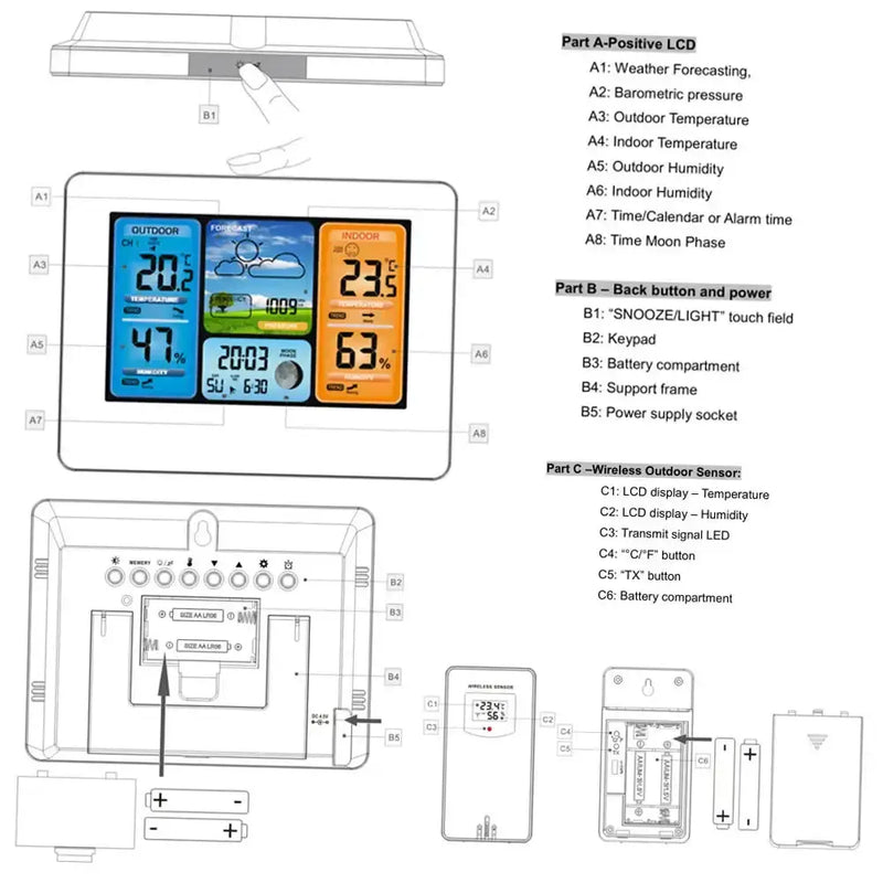 Digital Indoor-Outdoor Weather Station with Clock & Wireless Sensor (2 colours available) by Habicare