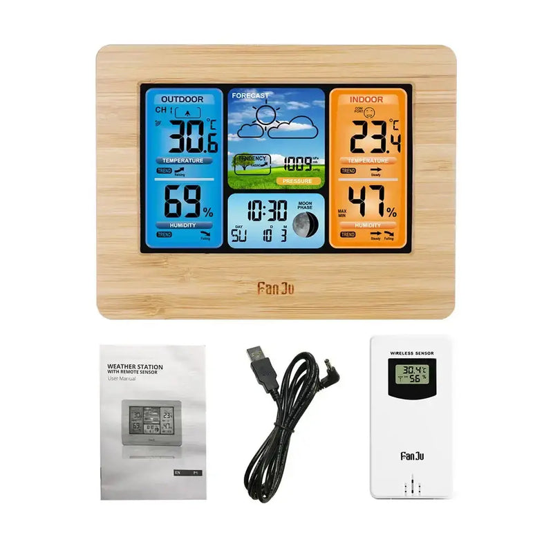 Digital Indoor-Outdoor Weather Station with Clock & Wireless Sensor (2 colours available) by Habicare