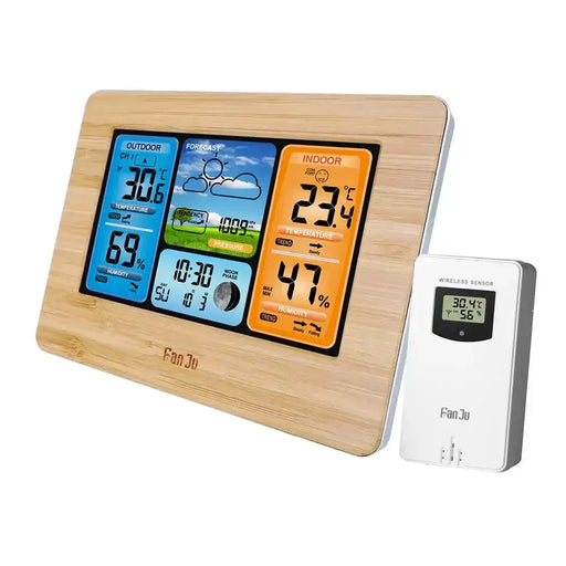 Digital Indoor-Outdoor Weather Station with Clock & Wireless Sensor (2 colours available) by Habicare