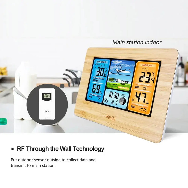 Digital Indoor-Outdoor Weather Station with Clock & Wireless Sensor (2 colours available) by Habicare