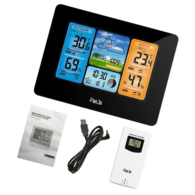 Digital Indoor-Outdoor Weather Station with Clock & Wireless Sensor (2 colours available) by Habicare
