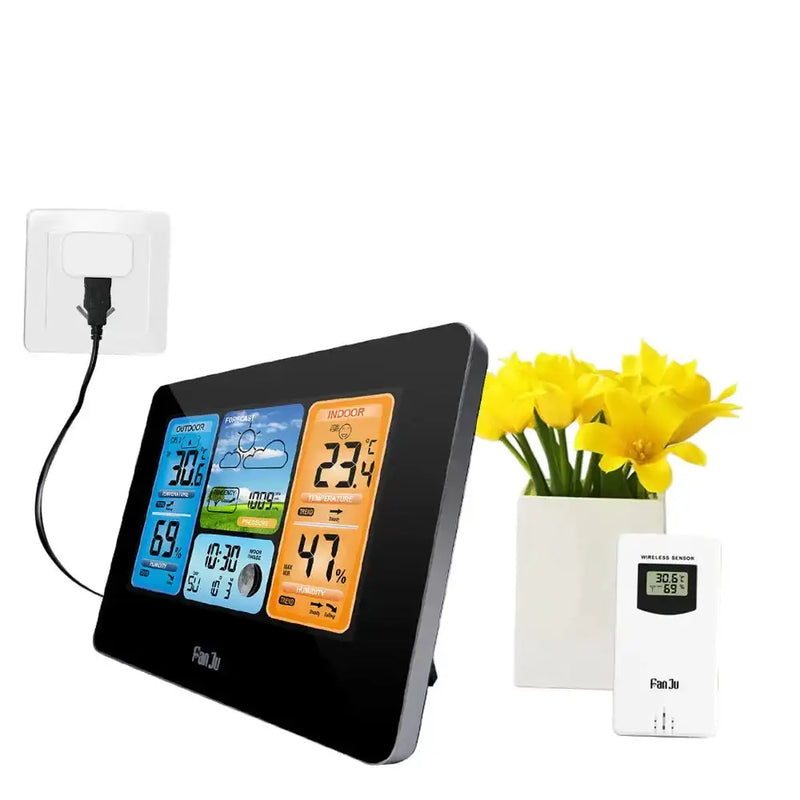 Digital Indoor-Outdoor Weather Station with Clock & Wireless Sensor (2 colours available) by Habicare