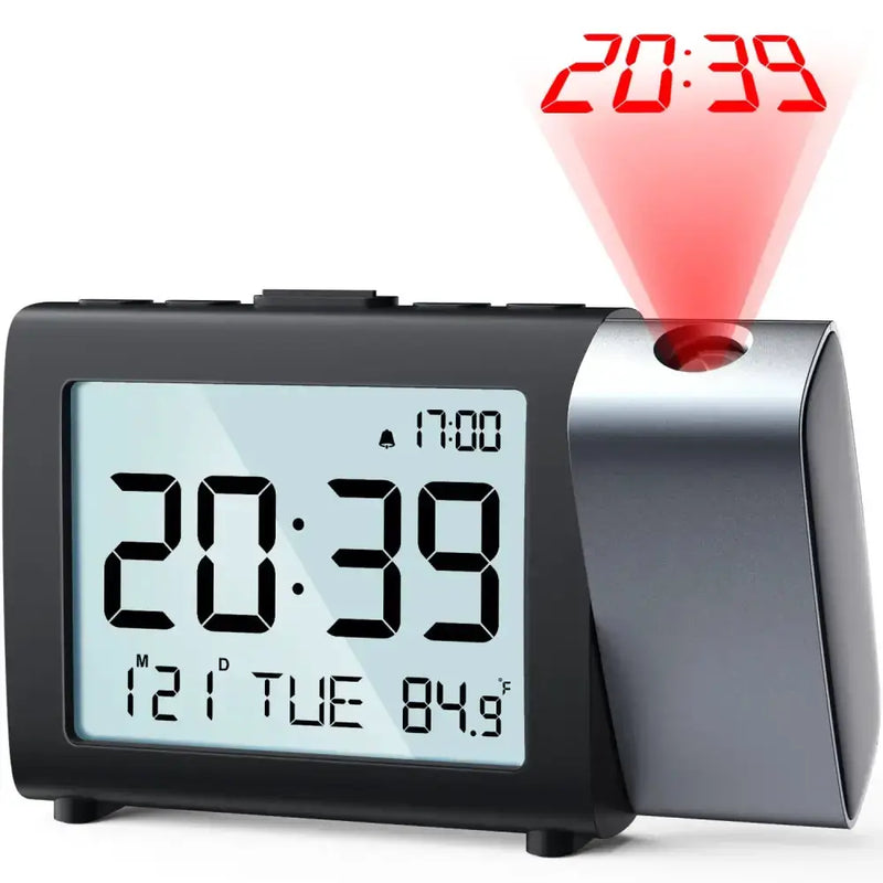 Digital Projection Alarm Clock – Rechargeable LED with USB Charger (Black & White) by Habicare