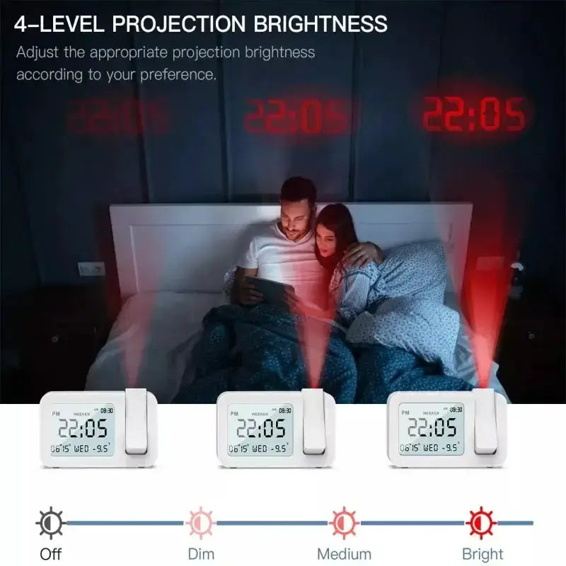 Digital Projection Alarm Clock – Rechargeable LED with USB Charger (Black & White) by Habicare