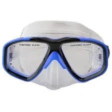 Dive Mask M230 Boldor Blue with tempered glass lens and silicone skirt for underwater comfort.