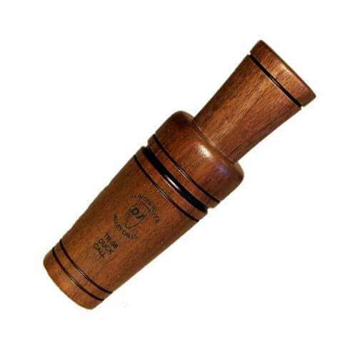 DJ Calls TR-98 Triple Reed Duck Call in walnut with cedar tonal parts for moisture resistance.