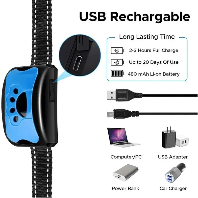 techplus Dog Anti Barking Collar Beeping Chargeable Dog Training Device (Blue) Dog Anti Barking Collar Beeping Chargeable Dog Training Device (Blu...