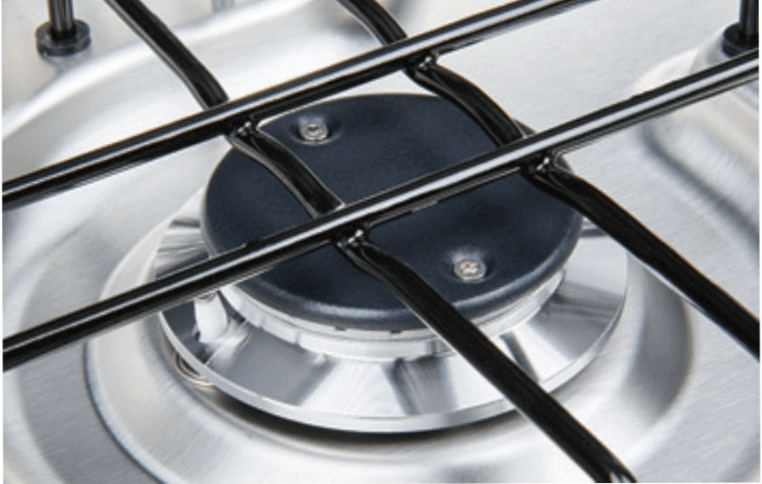 Close-up view of the Dometic 2 Burner hob PI8022 burner under the protective grill.