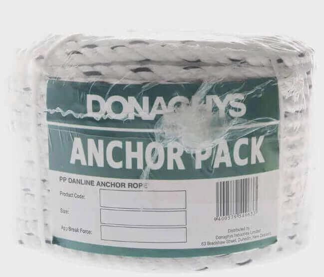 Ankapak Polypropylene Anchor Pack 10mm x 50metre with white 3-strand polypropylene rope and stainless steel thimble.