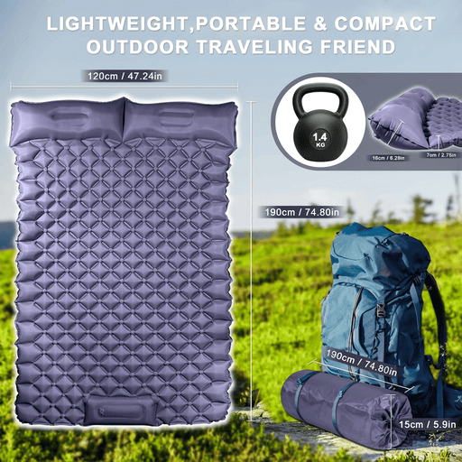 SportZone.co.nz Outdoor Recreation > Camping > Inflatable Mattresses Double Camping Pad with Built-in Pillow: Foot Pump Inflatable Mattress for Tent/Backpacking – Ultralight, Foldable (Dark Blue) Double Camping Pad with Built-in Pillow: Foot Pump Inflatable Mattress for Tent/Backpacking – Ultralight, Foldable (Dark Blue)