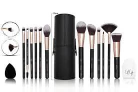Professional Makeup Brush Set 16 Pieces Soft Fiber Hair Wooden Handle Black Color For Foundation Powder Blush Eyeshadow And More by Poppy Gifts