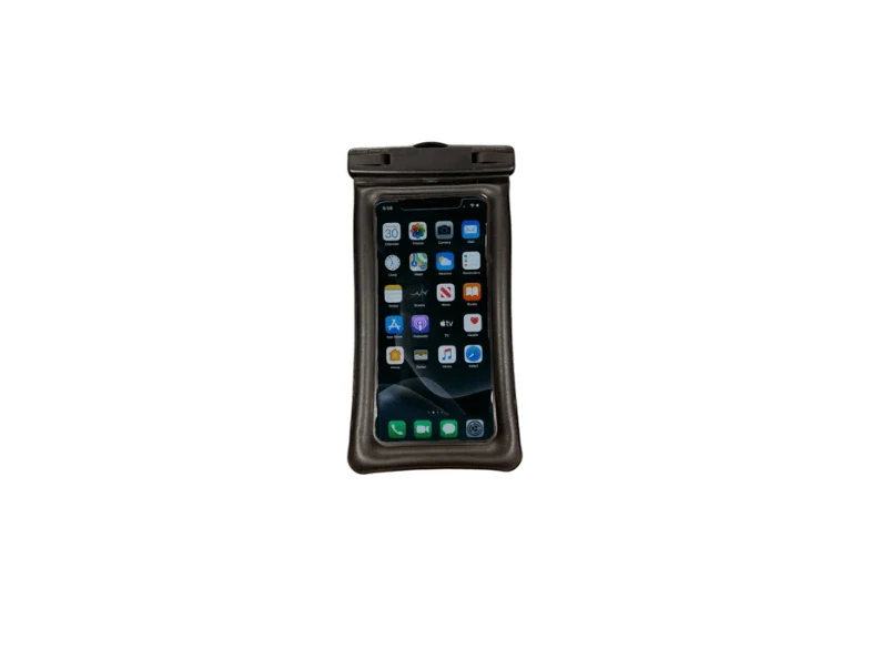 Dry Phone Pouch With Lanyard protecting a smartphone from water and dust in a transparent design.