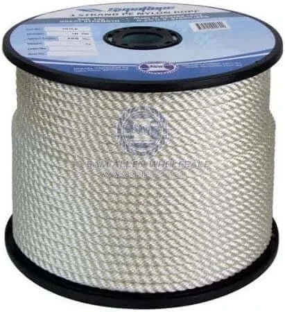 14mm Heat Set Nylon 3 Strand x 250M Rope – Donaghys Marine Rope on a spool, showcasing premium marine mooring rope.