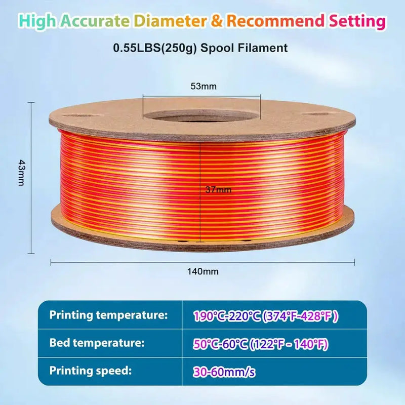 Dual/Tri-Colour Silk PLA 3D Printer Filament 1.75mm (250g) by Habicare