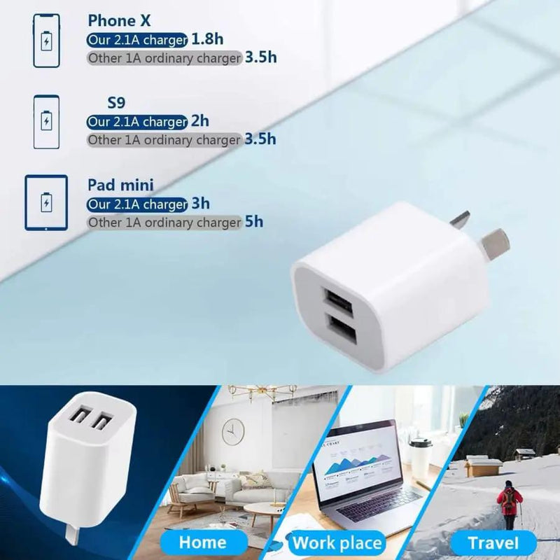 Dual USB Power Adapter Wall Plug (NZ / AUS) (White) by 9eight5