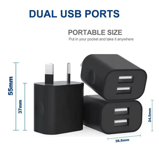 Dual USB Power Adapter Wall Plug (NZ / AUS) (Black) by 9eight5