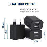 Dual USB Power Adapter Wall Plug (NZ / AUS) (Black) by That Watch Shop