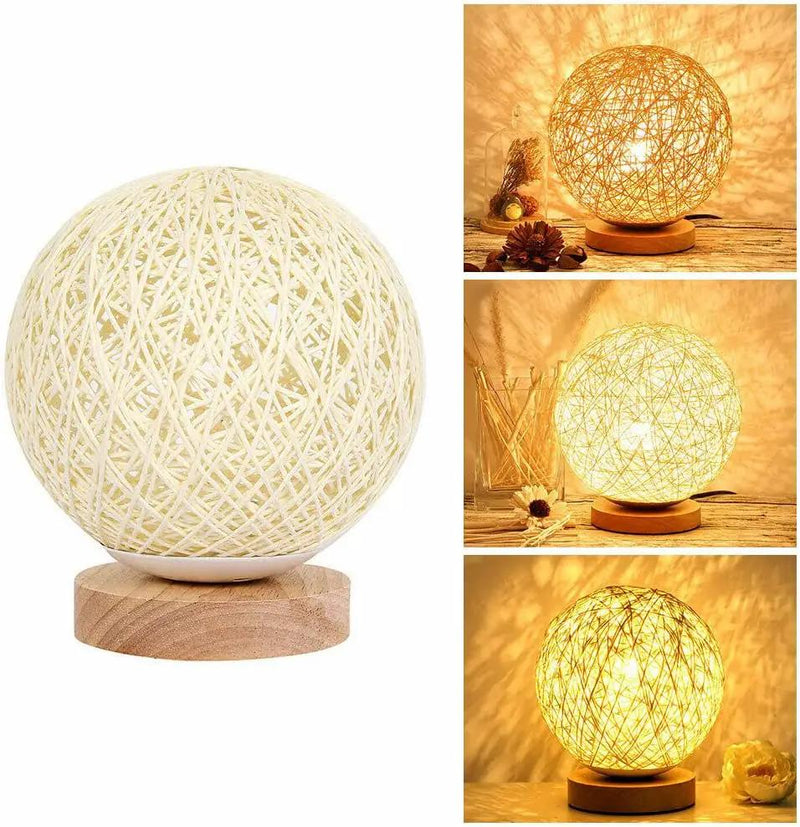 20cm Wooden Rattan LED Table Desk Bedside Night Light Lamp by salelink.co.nz