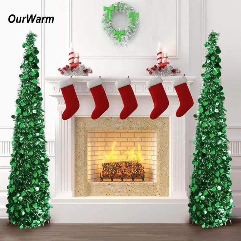 1.5M Collapsible Christmas Tinsel Tree Pop Up Artificial Xmas Tree by salelink.co.nz