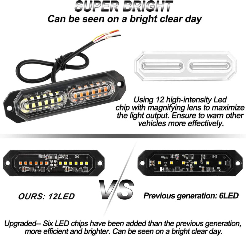 LED Strobe Lights(Amber/White) 6PCS by salelink.co.nz
