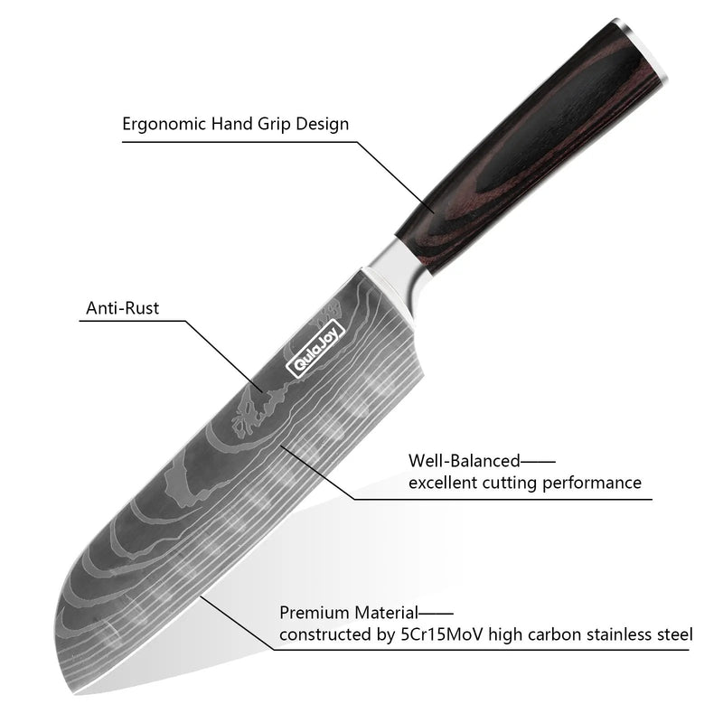 Qulajoy Santoku Knife, High Carbon Stainless Steel Chef Knife Japanese Kitchen Knives With Ergonomic Pakkawood Handle, Chopping Knife For Home Kitchen Cooking - Santoku Knife by China Dropship
