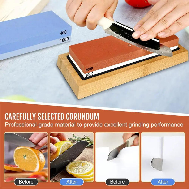 Knife Sharpening Stone Kit 4001000 30008000 Grit Double Sided Whetstone WBase - Corundum by China Dropship