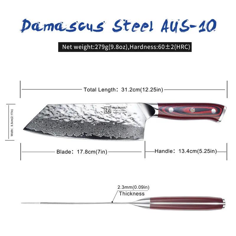 Keemake Nakiri Knife 7 Inch Damascus Steel Kitchen Chinese Meat Cleaver Knife by China Dropship