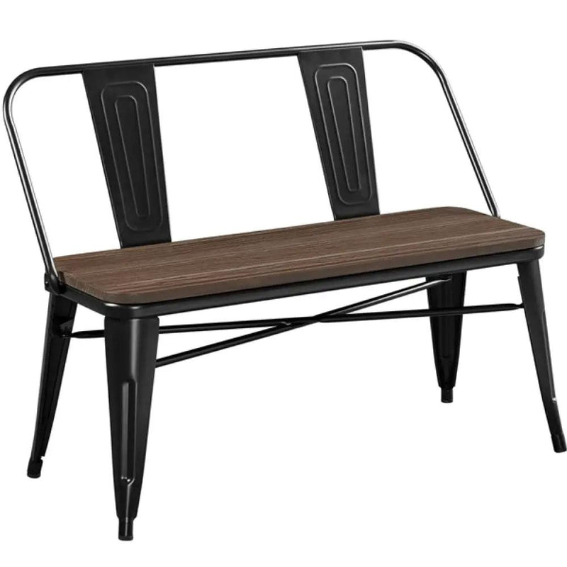 Industrial Metal Dining Bench with Wooden Top for Patio Kitchen by Yaheetech
