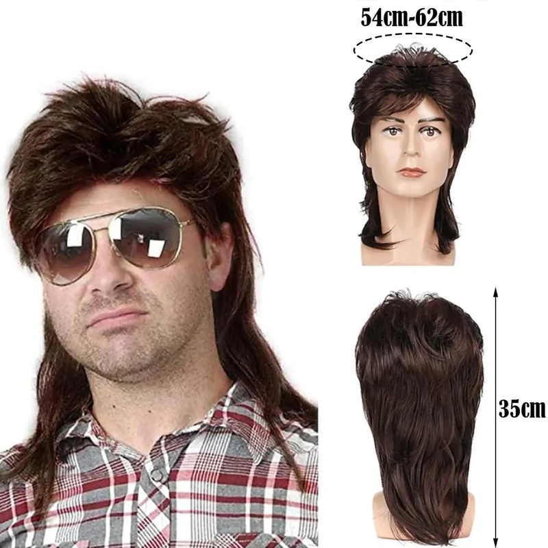 Brown Mullet Wig Men's Long Disco Punk Rocker Wigs by dealonline.co.nz