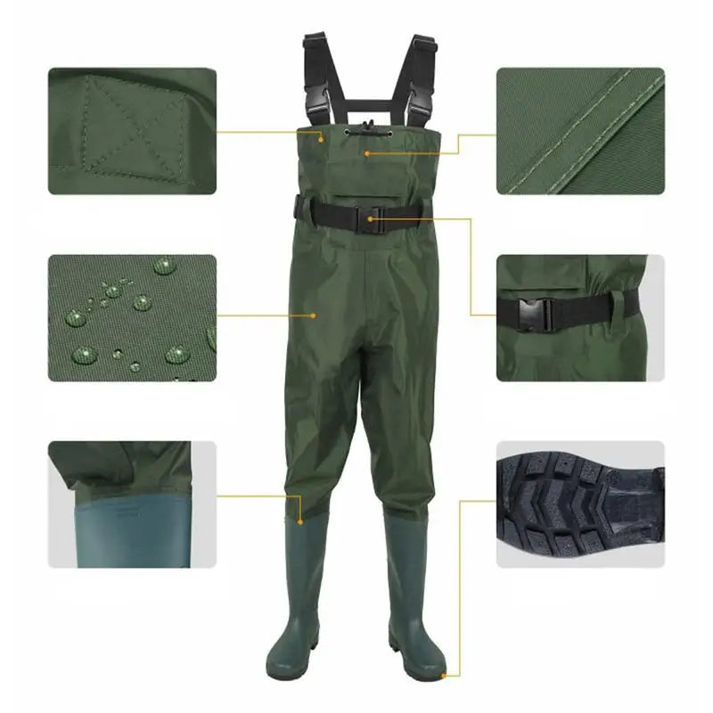 Nylon Breathable Waterproof Stocking Foot Fly Fishing Hunting Chest Waders Pant For Men And Women One-piece Trousers For Fishing - Action Outdoors Kiwi