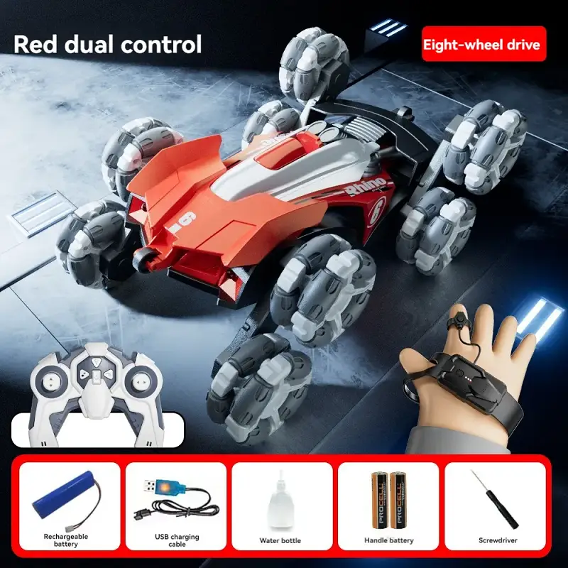 8 Wheels RC Stunt 2.4GHz Drift Car Spray & Light 360° Flips Rotating Swivel Arm by dealonline.co.nz