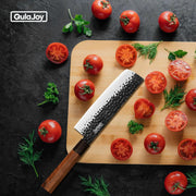 Qulajoy 7 Inch Santoku Knife - Professional Japanese Chef Knife - Razor Sharp 9cr18mov Blade - Hammered Kitchen Knife - Octagonal Rosewood Handle With Sheath - Nakiri by China Dropship