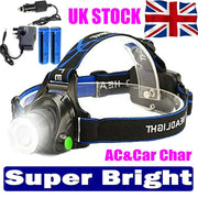 Super Bright Rechargeable Head Light LED Tactical Headlamp Zoomable--2xChar--2xBatt by China Dropship
