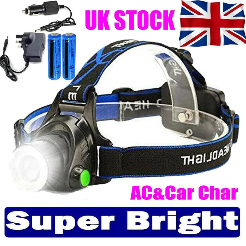 Super Bright Rechargeable Head Light LED Tactical Headlamp Zoomable--2xChar--2xBatt by China Dropship