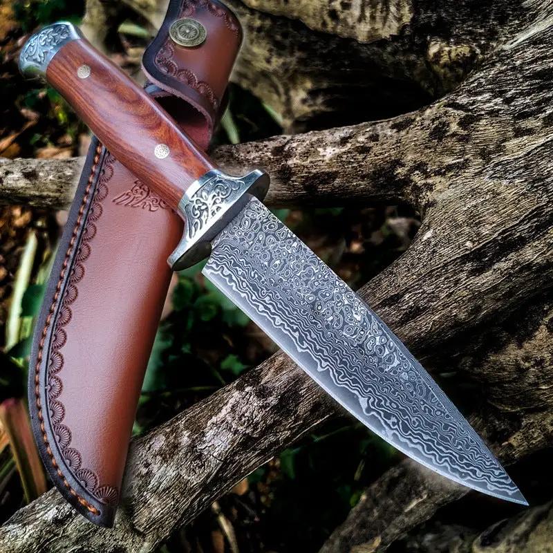 Fruit Camping Handle Meat Cleaver Damascus Steel Outdoor High-hardness Survival Knife Damascus Free Leather Case by China Dropship