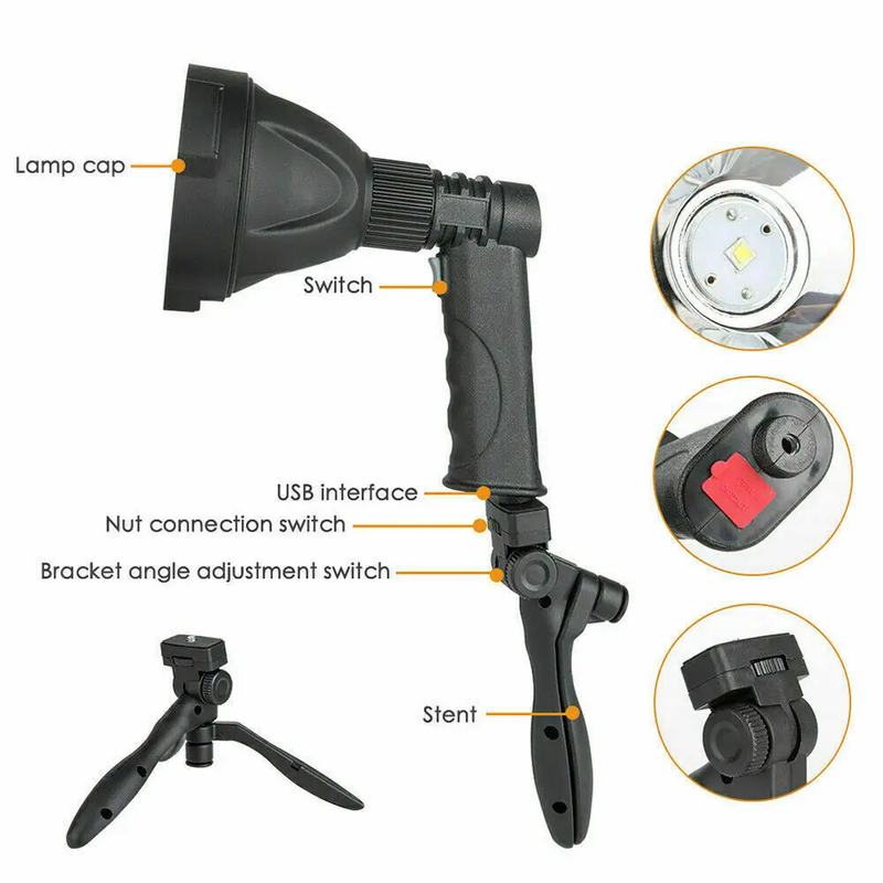 LED Handheld Spotlight Rechargeable Hunting Camping Flashlight by salelink.co.nz