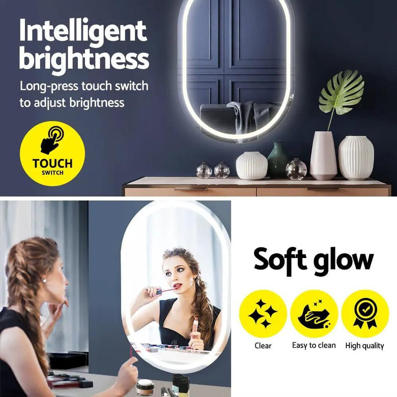 SportZone.co.nz Health & Beauty > Makeup > Makeup Mirrors Embellir 2 LED Wall Mirror With Light 50X75CM Bathroom Decor Oval Mirrors Vanity Embellir 2 LED Wall Mirror With Light 50X75CM Bathroom Decor Oval Mirrors Vanity