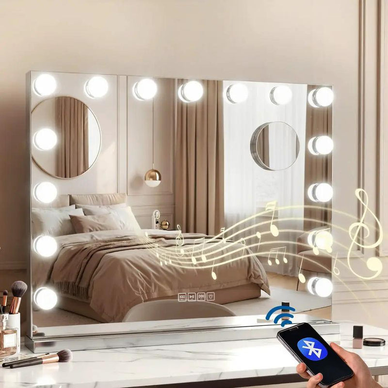 SportZone.co.nz Home & Garden > Decor > Mirrors Embellir Bluetooth Makeup Mirror 58x46cm Hollywood Vanity with LED Light Wall Embellir Bluetooth Makeup Mirror 58x46cm Hollywood Vanity with LED Light Wall