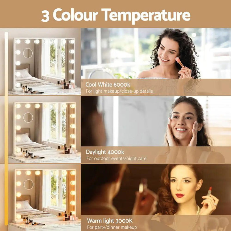 SportZone.co.nz Home & Garden > Decor > Mirrors Embellir Makeup Mirror 58x45cm Hollywood Vanity with LED Light Tabletop White Embellir Makeup Mirror 58x45cm Hollywood Vanity with LED Light Tabletop White
