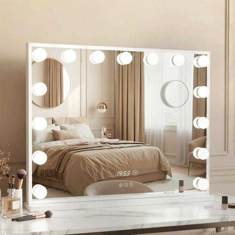 SportZone.co.nz Home & Garden > Decor > Mirrors Embellir Makeup Mirror 58x45cm Hollywood Vanity with LED Light Tabletop White Embellir Makeup Mirror 58x45cm Hollywood Vanity with LED Light Tabletop White