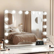 SportZone.co.nz Home & Garden > Decor > Mirrors Embellir Makeup Mirror 58x46cm Hollywood Vanity with LED Light Tabletop Wall Embellir Makeup Mirror 58x46cm Hollywood Vanity with LED Light Tabletop Wall