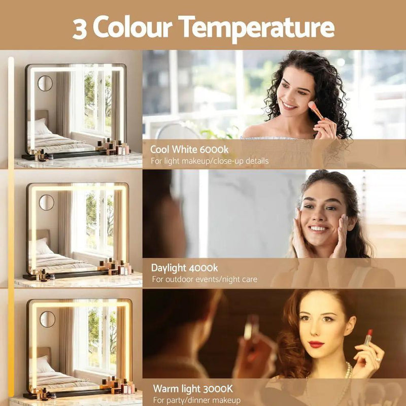 SportZone.co.nz Health & Beauty > Makeup > Makeup Mirrors Embellir Makeup Mirror 60x50cm Hollywood Vanity with LED Light Tabletop Black Embellir Makeup Mirror 60x50cm Hollywood Vanity with LED Light Tabletop Black