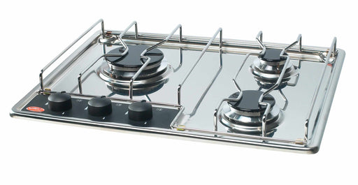 Built-in 3 Burner Gas Stove with stainless steel finish and three burners for stylish cooking.
